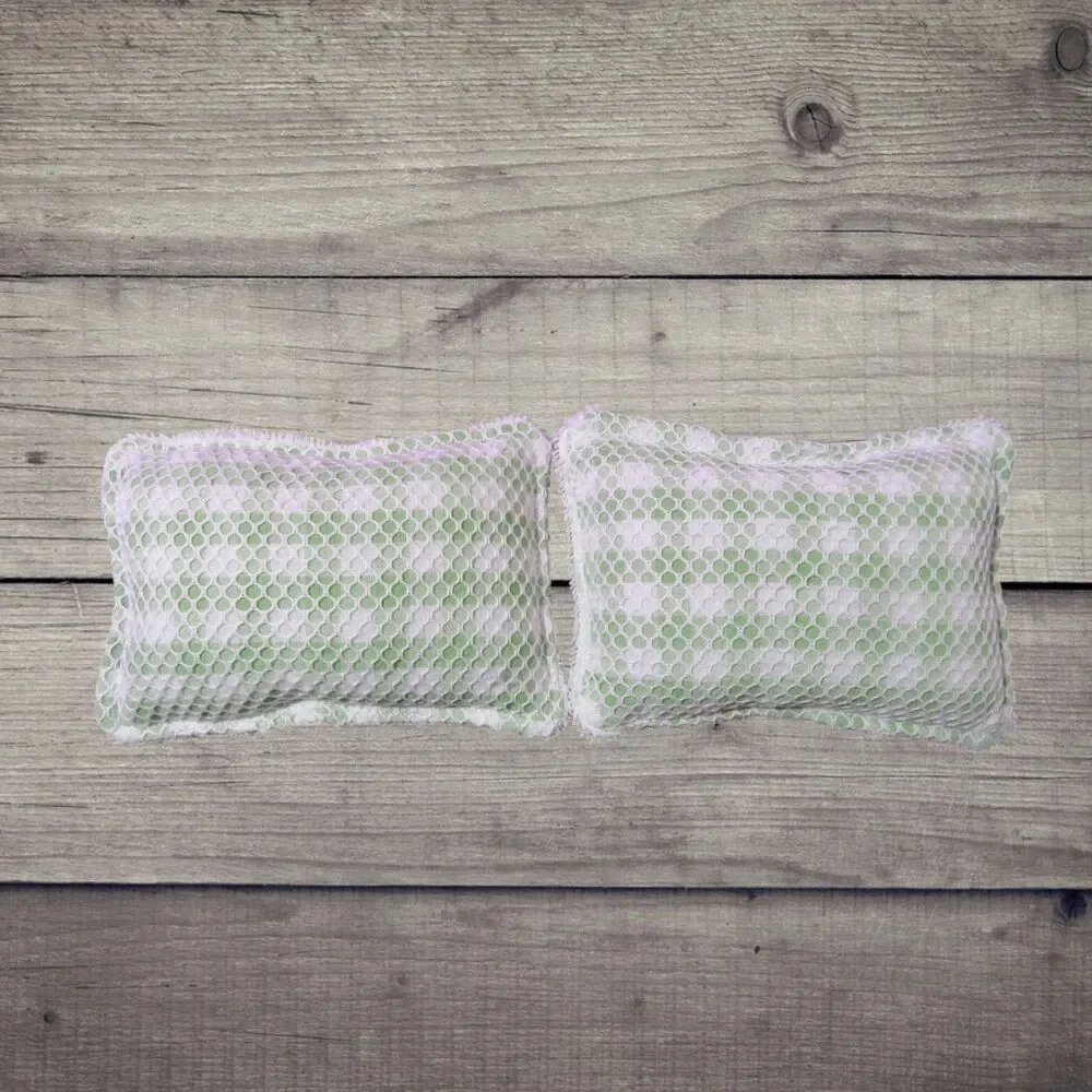 Reusable, Washable Sponge, Green Gingham Dish Scrubby, Set Of 2